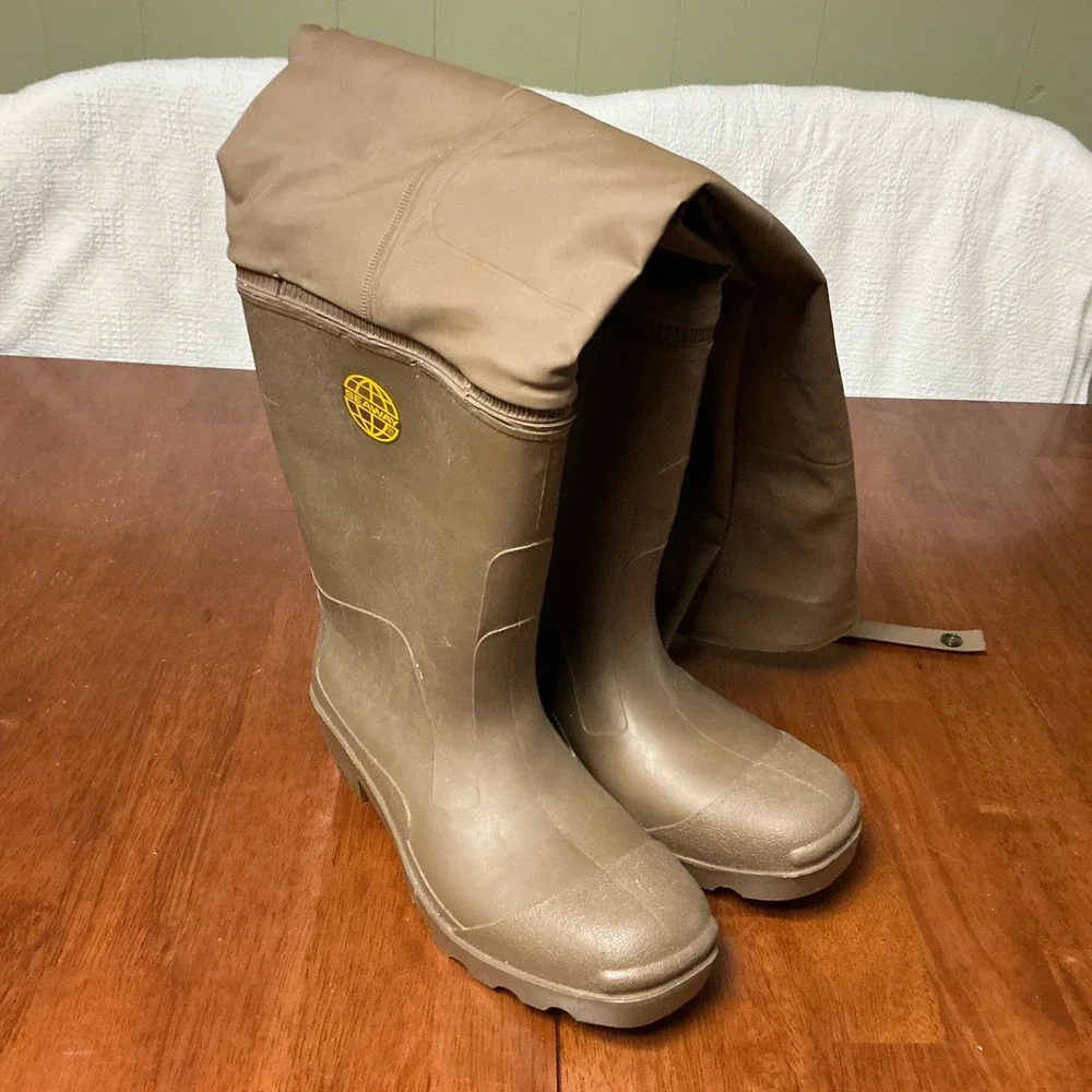 Seaway Mens 9 Brown PVC Hip Waders Waterproof Fishing Hunting Boots Lug Sole